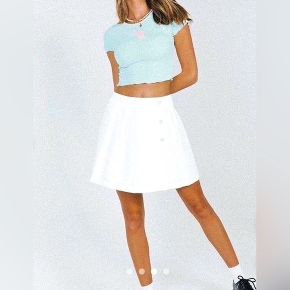 Princess Polly white Diego Tennis Skirt, pleated with buttons, lined, size 0 - Picture 1 of 5
